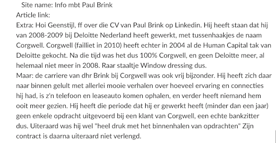Ohja Paul, nog even over je """werk""" bij Deloitte Nederland/Corgwell