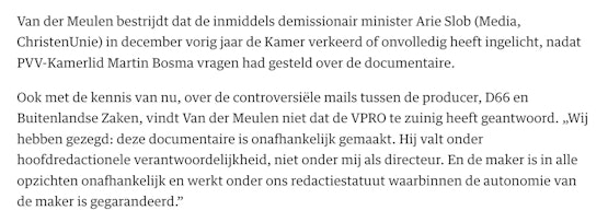 Hé NRC, waarom zegt Van der Meulen dat expliciet? Oh ja, OMDAT HIJ EEN D66'ER IS