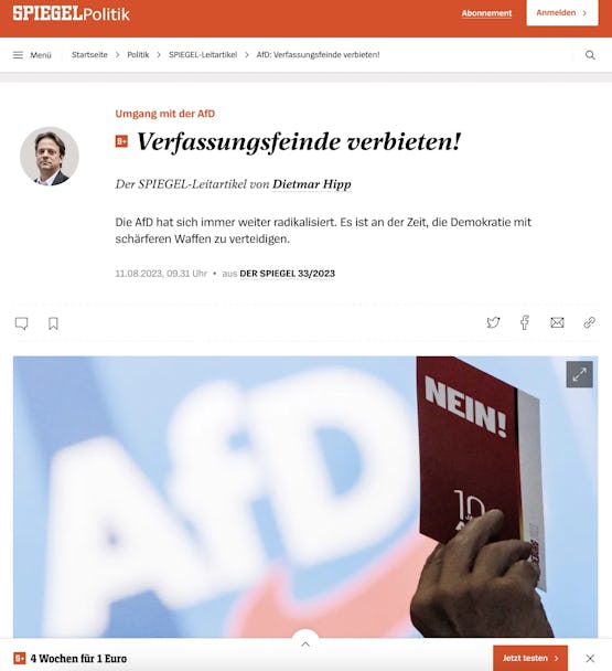 Redactioneel commentaar Der Spiegel: "Verbied vijanden van de grondwet!"