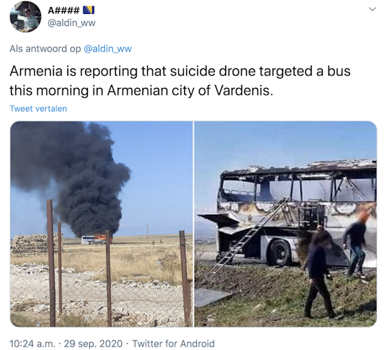Drone-aanval op Armeense bus met vrijwilligers op weg naar het front
