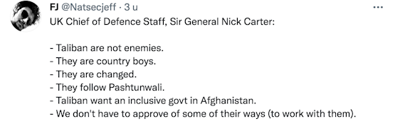 Daar zit geen woord Afghaans tussen van de Britse Chief of Defence