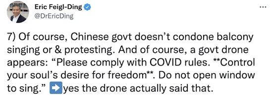 LOL. Drone: "Control your soul’s desire for freedom. Do not open window to sing”