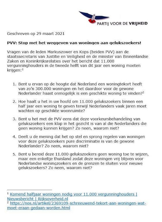 Bonus. Kamervragen van de PVV