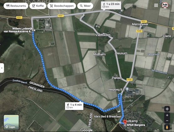Update: Het is een uur lopen vanaf de Noodopvang naar de Spar in Zoutkamp