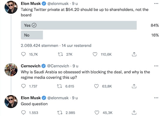 Elon reageert op afwijzing prins Al Waleed
