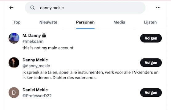 Het account @DannyMekic is niet vindbaar