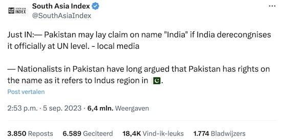Pakistan claimt naam India (terecht en gepast, btw)