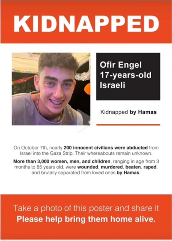 Poster van de 18-jarige Nederlander gegijzeld in Gaza