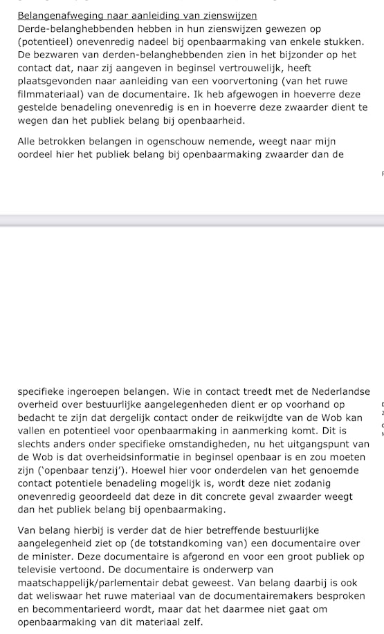 VPRO wilde zelf geen openbaarmaking