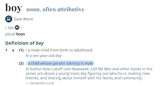 "having a gender identity that is the opposite of female"